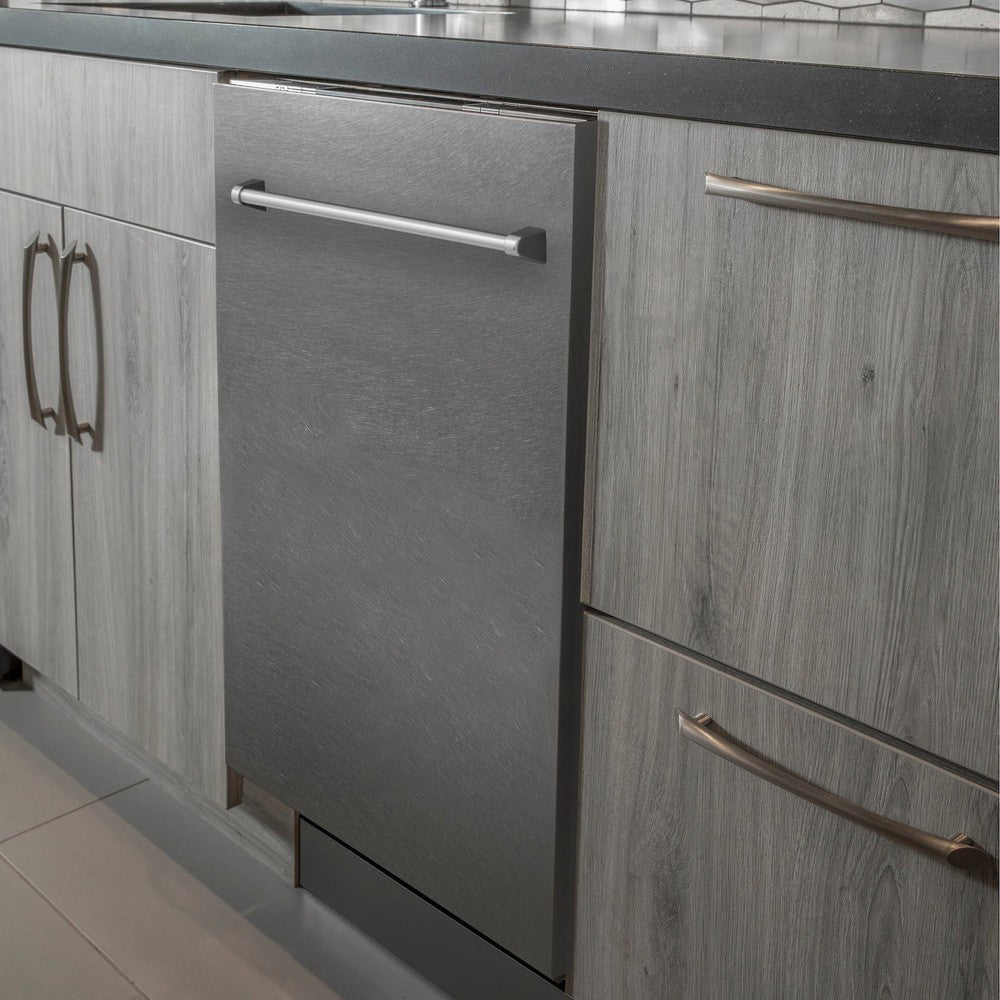ZLINE 24 in. Top Control Built-In Dishwasher with Satin Stainless Steel Panel and Stainless Steel Tub with Traditional Style Handle, 52dBa (DW-SN-H-24)
