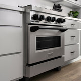 ZLINE Autograph Edition 30 in. 4.0 cu. ft. Legacy Dual Fuel Range with 4 Burner Gas Cooktop and Electric Convection Oven in Stainless Steel and Matte Black Accents (RAZ-30-MB)