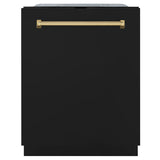 ZLINE Autograph Edition 24" Monument Series 3rd Rack Top Touch Control Tall Tub Dishwasher in Black Matte with Polished Gold Handle, 45dBa (DWMTZ-BLM-24-G)