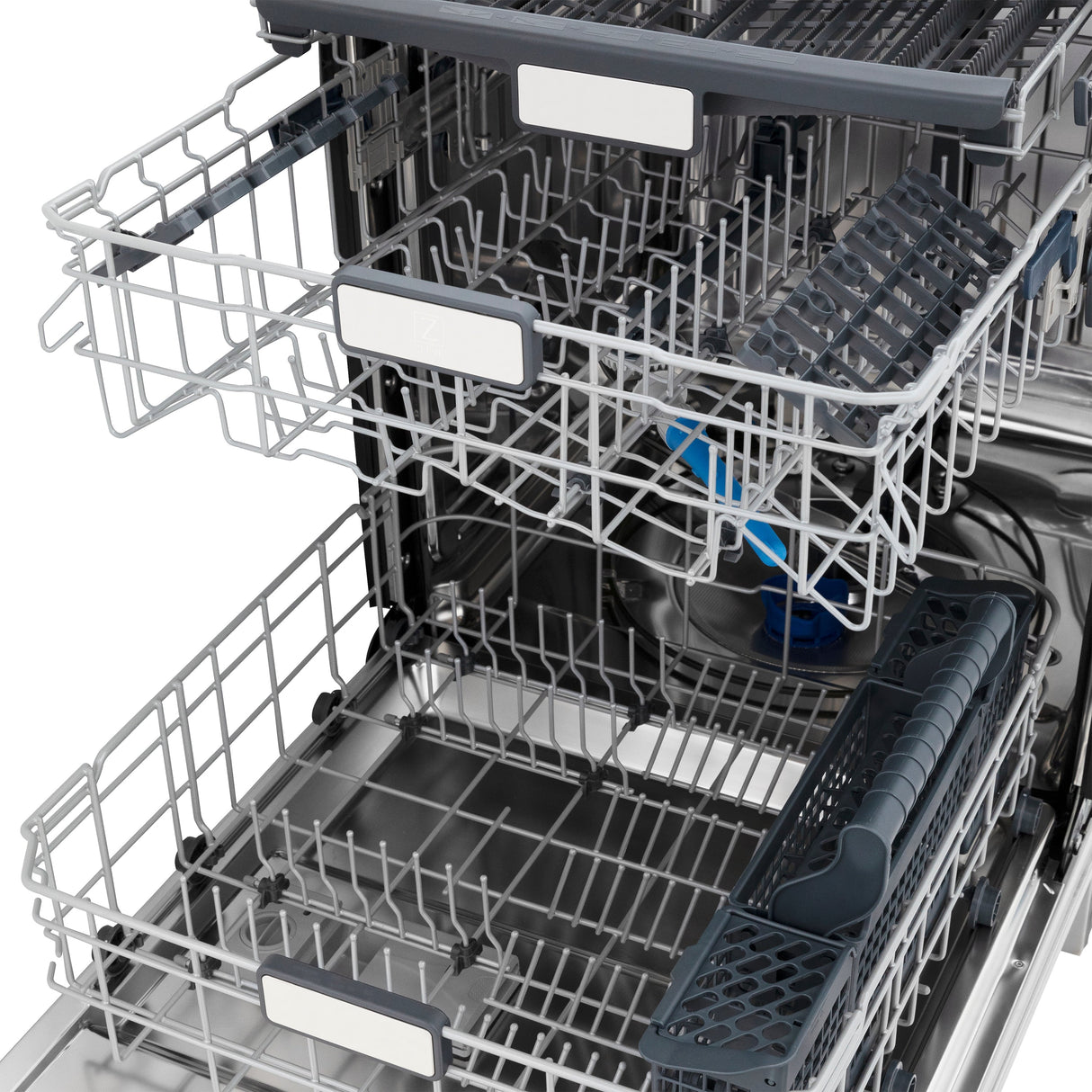 ZLINE Autograph Edition 24" Monument Series 3rd Rack Top Touch Control Tall Tub Dishwasher in Black Stainless Steel with Champagne Bronze Handle, 45dBa (DWMTZ-BS-24-CB)