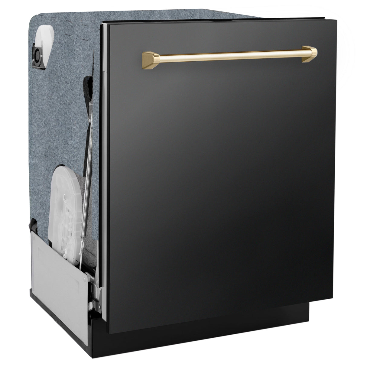 ZLINE Autograph Edition 24" Monument Series 3rd Rack Top Touch Control Tall Tub Dishwasher in Black Stainless Steel with Polished Gold Handle, 45dBa (DWMTZ-BS-24-G)