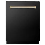 ZLINE Autograph Edition 24" Tallac Series 3rd Rack Top Control Built-In Tall Tub Dishwasher in Black Stainless Steel with Polished Gold Handle, 51dBa (DWVZ-BS-24-G)