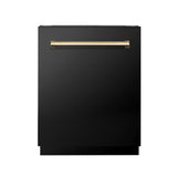 ZLINE Autograph Edition 24" Tallac Series 3rd Rack Top Control Built-In Tall Tub Dishwasher in Black Stainless Steel with Polished Gold Handle, 51dBa (DWVZ-BS-24-G)