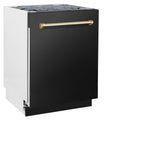 ZLINE Autograph Edition 24" Tallac Series 3rd Rack Top Control Built-In Tall Tub Dishwasher in Black Stainless Steel with Polished Gold Handle, 51dBa (DWVZ-BS-24-G)