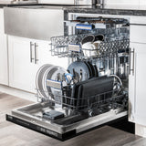 ZLINE Autograph Edition 24" Tallac Series 3rd Rack Top Control Built-In Tall Tub Dishwasher in Black Stainless Steel with Polished Gold Handle, 51dBa (DWVZ-BS-24-G)