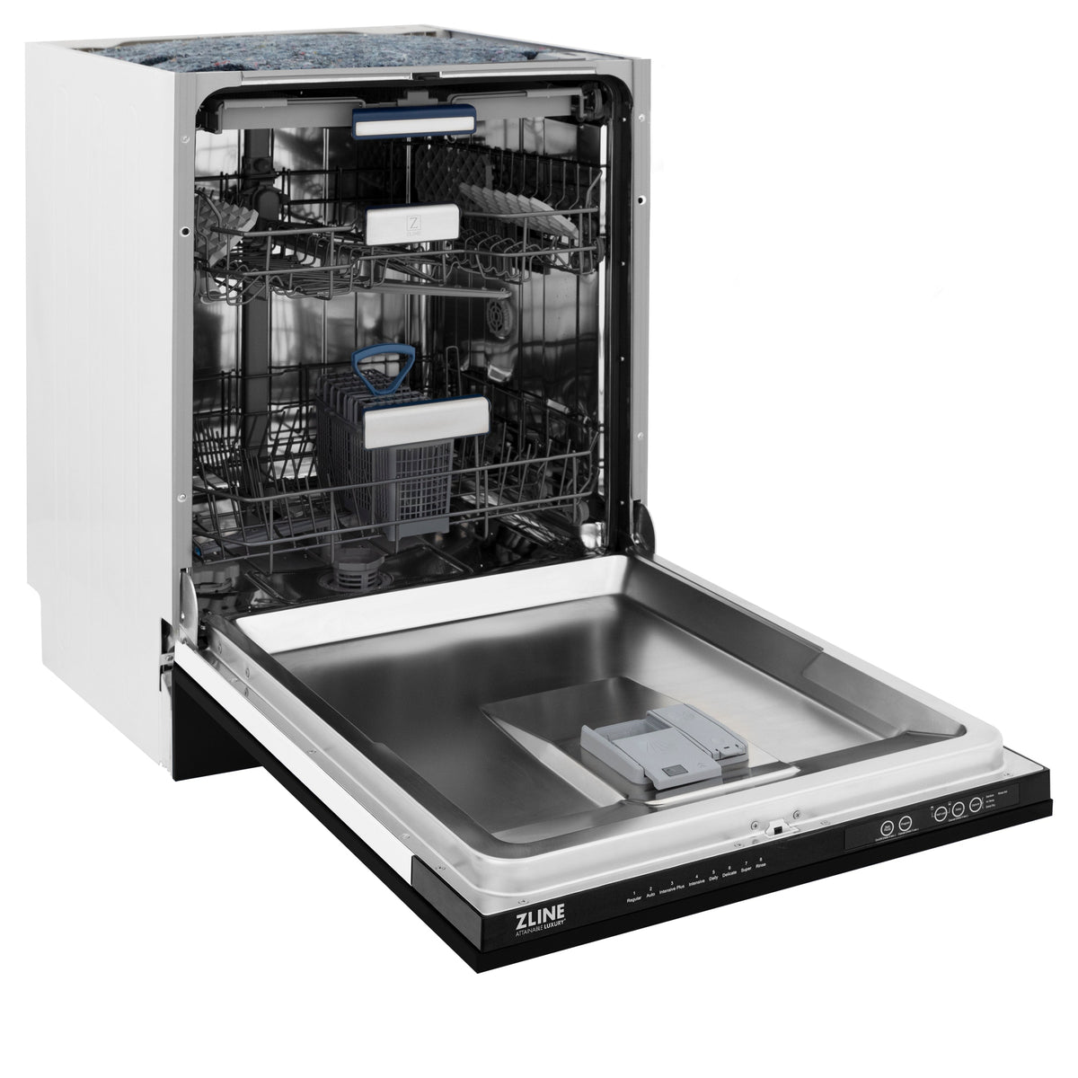 ZLINE Autograph Edition 24" Tallac Series 3rd Rack Top Control Built-In Tall Tub Dishwasher in Black Stainless Steel with Polished Gold Handle, 51dBa (DWVZ-BS-24-G)