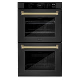ZLINE 30 in. Autograph Edition Professional True Convection Double Wall Oven with Air Fry and Self Clean in Black Stainless Steel with Champagne Bronze Handles (WADBZ-30-CB)