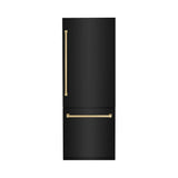 ZLINE Autograph Edition 30 in. 16.1 cu. ft. Built-In Bottom Freezer Refrigerator with Water Dispenser and Ice Maker in Black Stainless Steel with Champagne Bronze Accents (RBIVZ-BS-30-CB)