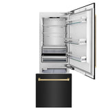 ZLINE Autograph Edition 30 in. 16.1 cu. ft. Built-In Bottom Freezer Refrigerator with Water Dispenser and Ice Maker in Black Stainless Steel with Champagne Bronze Accents (RBIVZ-BS-30-CB)