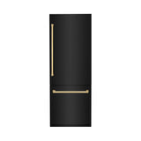 ZLINE Autograph Edition 30 in. 16.1 cu. ft. Built-In Bottom Freezer Refrigerator with Water Dispenser and Ice Maker in Black Stainless Steel with Polished Gold Accents (RBIVZ-BS-30-G)