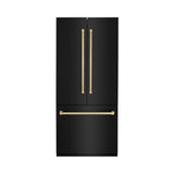 ZLINE Autograph Edition 36 in. 19.6 cu. ft. French Door Built-In Bottom Freezer Refrigerator with Water Dispenser and Ice Maker in Black Stainless Steel with Champagne Bronze Accents (RBIVZ-BS-36-CB)
