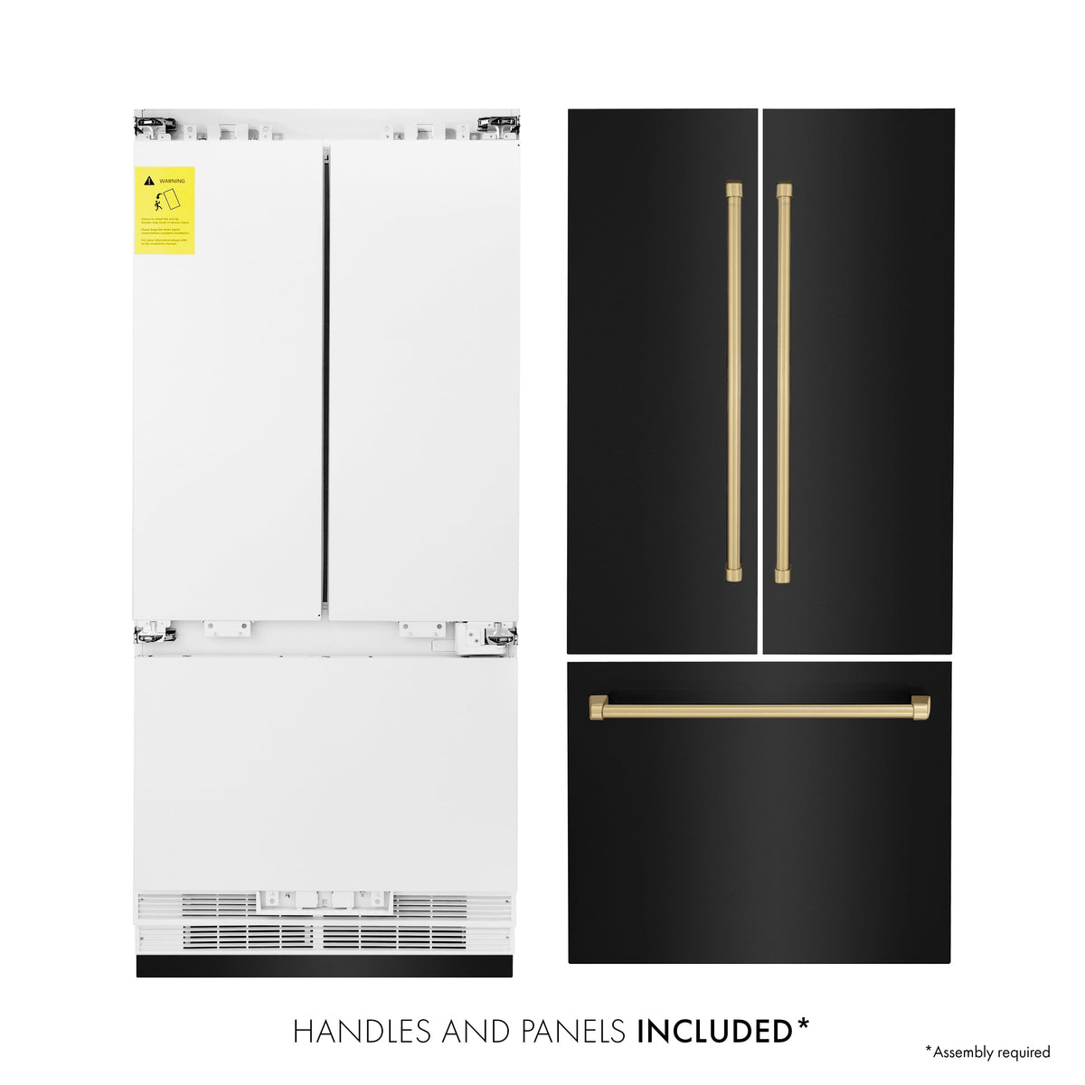 ZLINE Autograph Edition 36 in. 19.6 cu. ft. French Door Built-In Bottom Freezer Refrigerator with Water Dispenser and Ice Maker in Black Stainless Steel with Champagne Bronze Accents (RBIVZ-BS-36-CB)