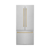 ZLINE Autograph Edition 36 in. 19.6 cu. ft. French Door Built-In Bottom Freezer Refrigerator with Water Dispenser and Ice Maker in Satin Stainless Steel with Champagne Bronze Accents (RBIVZ-SN-36-CB)