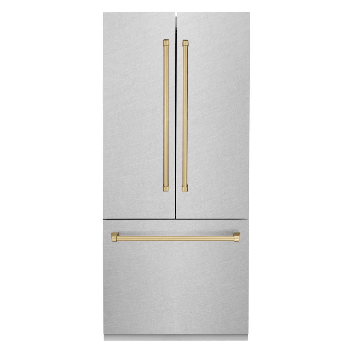 ZLINE Autograph Edition 36 in. 19.6 cu. ft. French Door Built-In Bottom Freezer Refrigerator with Water Dispenser and Ice Maker in Satin Stainless Steel with Champagne Bronze Accents (RBIVZ-SN-36-CB)