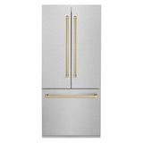 ZLINE Autograph Edition 36 in. 19.6 cu. ft. French Door Built-In Bottom Freezer Refrigerator with Water Dispenser and Ice Maker in Satin Stainless Steel with Champagne Bronze Accents (RBIVZ-SN-36-CB)