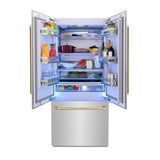 ZLINE Autograph Edition 36 in. 19.6 cu. ft. French Door Built-In Bottom Freezer Refrigerator with Water Dispenser and Ice Maker in Satin Stainless Steel with Champagne Bronze Accents (RBIVZ-SN-36-CB)
