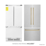 ZLINE Autograph Edition 36 in. 19.6 cu. ft. French Door Built-In Bottom Freezer Refrigerator with Water Dispenser and Ice Maker in Satin Stainless Steel with Champagne Bronze Accents (RBIVZ-SN-36-CB)
