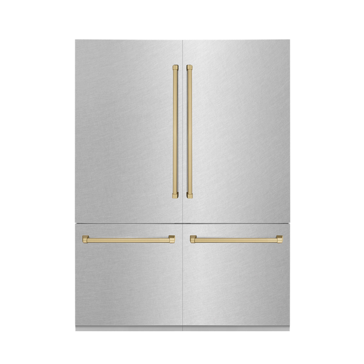 ZLINE Autograph Edition 60 in. 32.2 cu. ft. French Door Built-In Bottom Freezer Refrigerator with Water Dispenser and Ice Maker in Satin Stainless Steel with Champagne Bronze Accents (RBIVZ-SN-60-CB)