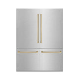 ZLINE Autograph Edition 60 in. 32.2 cu. ft. French Door Built-In Bottom Freezer Refrigerator with Water Dispenser and Ice Maker in Satin Stainless Steel with Champagne Bronze Accents (RBIVZ-SN-60-CB)