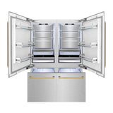 ZLINE Autograph Edition 60 in. 32.2 cu. ft. French Door Built-In Bottom Freezer Refrigerator with Water Dispenser and Ice Maker in Satin Stainless Steel with Champagne Bronze Accents (RBIVZ-SN-60-CB)