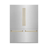 ZLINE Autograph Edition 60 in. 32.2 cu. ft. French Door Built-In Bottom Freezer Refrigerator with Water Dispenser and Ice Maker in Satin Stainless Steel with Polished Gold Accents (RBIVZ-SN-60-G)