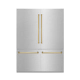 ZLINE Autograph Edition 60 in. 32.2 cu. ft. French Door Built-In Bottom Freezer Refrigerator with Water Dispenser and Ice Maker in Satin Stainless Steel with Polished Gold Accents (RBIVZ-SN-60-G)