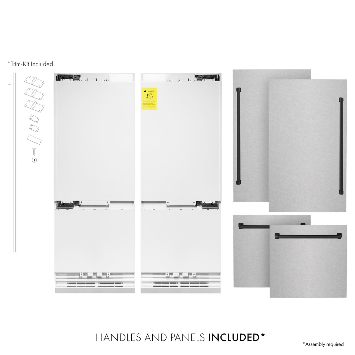ZLINE Autograph Edition 60 in. 32.2 cu. ft. French Door Built-In Bottom Freezer Refrigerator with Water Dispenser and Ice Maker in Satin Stainless Steel with Matte Black Accents (RBIVZ-SN-60-MB)