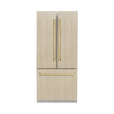 ZLINE Autograph Edition 36 in. 19.6 cu. ft. Panel Ready French Door Built-In Bottom Freezer Refrigerator with Water Dispenser and Ice Maker with Graphite Gray Interior and Champagne Bronze Accents (GRBIVZ-36-CB)