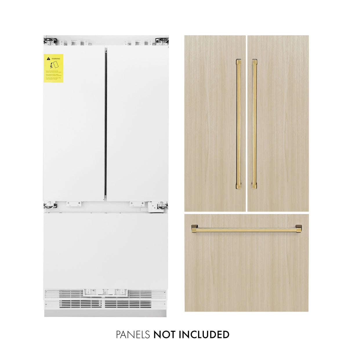 ZLINE Autograph Edition 36 in. 19.6 cu. ft. Panel Ready French Door Built-In Bottom Freezer Refrigerator with Water Dispenser and Ice Maker with Polished Gold Accents (RBIVZ-36-G)