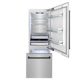 ZLINE Autograph Edition 30 in. 16.1 cu. ft. Built-In Bottom Freezer Refrigerator with Water Dispenser and Ice Maker in Satin Stainless Steel with Matte Black Accents (RBIVZ-SN-30-MB)