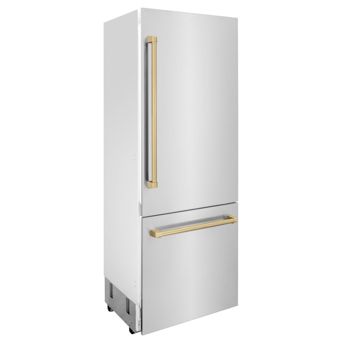 ZLINE Autograph Edition 30 in. 16.1 cu. ft. Built-In Bottom Freezer Refrigerator with Water Dispenser and Ice Maker in Stainless Steel with Champagne Bronze Accents (RBIVZ-304-30-CB)