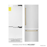 ZLINE Autograph Edition 30 in. 16.1 cu. ft. Built-In Bottom Freezer Refrigerator with Water Dispenser and Ice Maker in Stainless Steel with Polished Gold Accents (RBIVZ-304-30-G)