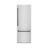 ZLINE Autograph Edition 30 in. 16.1 cu. ft. Built-In Bottom Freezer Refrigerator with Water Dispenser and Ice Maker in Stainless Steel with Matte Black Accents (RBIVZ-304-30-MB)