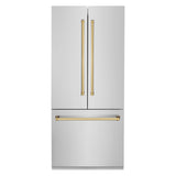 ZLINE Autograph Edition 36 in. 19.6 cu. ft. French Door Built-In Bottom Freezer Refrigerator with Water Dispenser and Ice Maker in Stainless Steel with Polished Gold Accents (RBIVZ-304-36-G)