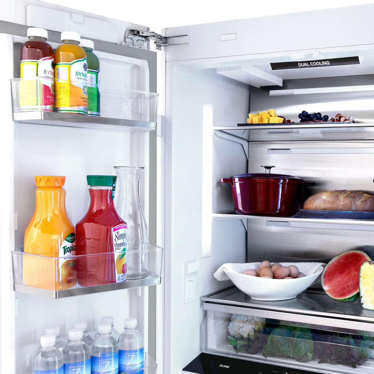 ZLINE Autograph Edition 36 in. 19.6 cu. ft. French Door Built-In Bottom Freezer Refrigerator with Water Dispenser and Ice Maker in Stainless Steel with Matte Black Accents (RBIVZ-304-36-MB)