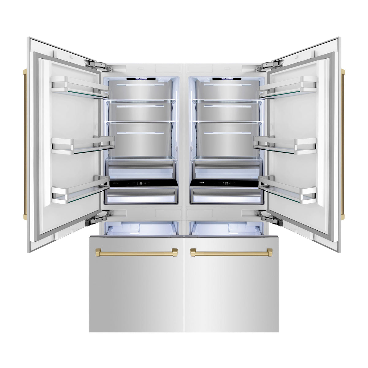ZLINE Autograph Edition 60 in. 32.2 cu. ft. French Door Built-In Bottom Freezer Refrigerator with Water Dispenser and Ice Maker in Stainless Steel with Champagne Bronze Accents (RBIVZ-304-60-CB)