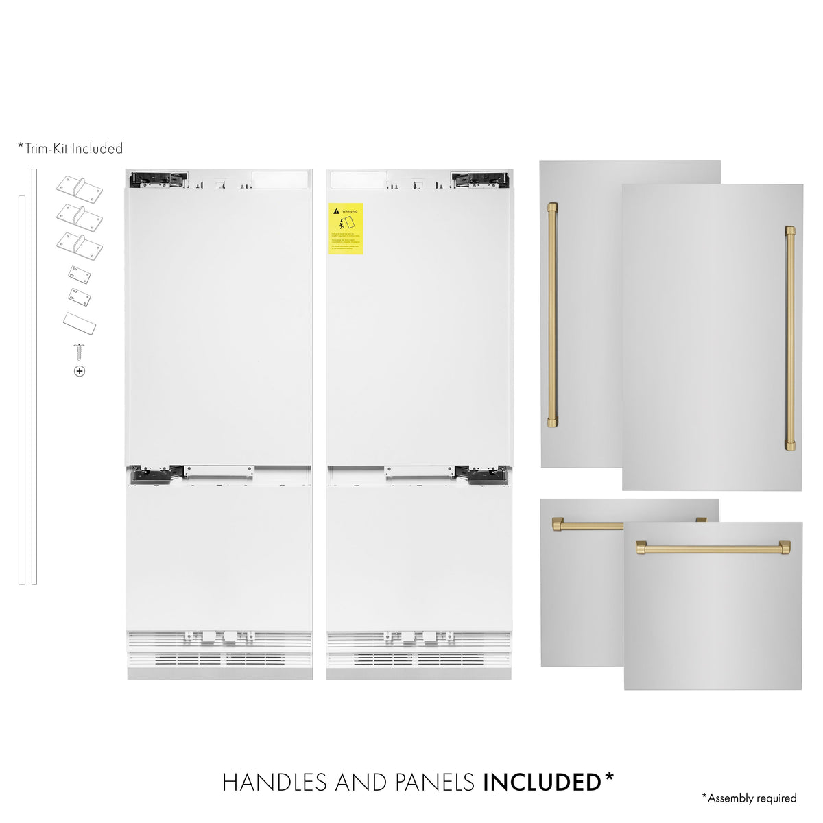 ZLINE Autograph Edition 60 in. 32.2 cu. ft. French Door Built-In Bottom Freezer Refrigerator with Water Dispenser and Ice Maker in Stainless Steel with Champagne Bronze Accents (RBIVZ-304-60-CB)