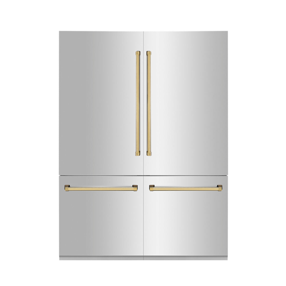 ZLINE Autograph Edition 60 in. 32.2 cu. ft. French Door Built-In Bottom Freezer Refrigerator with Water Dispenser and Ice Maker in Stainless Steel with Polished Gold Accents (RBIVZ-304-60-G)