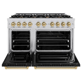 ZLINE Autograph Edition 48 in. 6.7 cu. ft. Classic Double Oven Gas Range with 8 Burner Cooktop in Stainless Steel with Black Matte Doors and Champagne Bronze Accents (CGRZ-BLM-48-CB)
