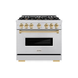 ZLINE Autograph Edition 36 in. 5.2 cu. ft. Classic Dual Fuel Range with 6 Burner Gas Cooktop and Electric Convection Oven in Stainless Steel with Polished Gold Accents (CDRZ-36-G)
