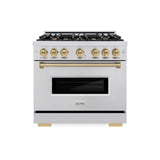 ZLINE Autograph Edition 36 in. 5.2 cu. ft. Classic Gas Range with 6 Burner Cooktop and Convection Gas Oven in Stainless Steel and Champagne Bronze Accents (CGRZ-36-CB)