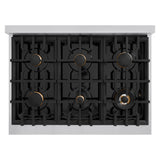 ZLINE Autograph Edition 36 in. 5.2 cu. ft. Classic Gas Range with 6 Burner Cooktop and Convection Gas Oven in Stainless Steel with White Matte Door and Champagne Bronze Accents (CGRZ-WM-36-CB)