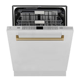 ZLINE Autograph Edition 36 in. Kitchen Package with Stainless Steel Dual Fuel Range, Range Hood, Dishwasher and Refrigeration Including External Water Dispenser with Champagne Bronze Accents (4AKPR-RARHDWM36-CB)