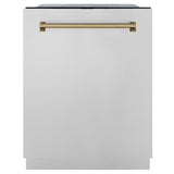 ZLINE Autograph Edition 36 in. Kitchen Package with Stainless Steel Dual Fuel Range, Range Hood, Dishwasher and Refrigeration Including External Water Dispenser with Champagne Bronze Accents (4AKPR-RARHDWM36-CB)