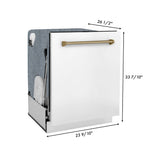 ZLINE Autograph Edition 30 in. Kitchen Package with Stainless Steel Dual Fuel Range with White Matte Door, Range Hood and Dishwasher with Champagne Bronze Accents (3AKP-RAWMRHDWM30-CB)