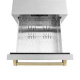 ZLINE Autograph Edition 24 in. Touchstone 168 Can Outdoor-Rated Dual Refrigerator Drawer with Satin Stainless Steel Doors and Champagne Bronze Handles (RDSOZ-SN-24-CB)