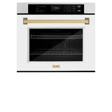ZLINE 30 in. Autograph Edition Professional True Convection Single Wall Oven with Air Fry and Self Clean in Satin Stainless Steel with White Matte Door and Champagne Bronze Handle (WASSZ-WM-30-CB)