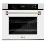 ZLINE 30 in. Autograph Edition Professional True Convection Single Wall Oven with Air Fry and Self Clean in Satin Stainless Steel with White Matte Door and Polished Gold Handle (WASSZ-WM-30-G)