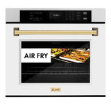ZLINE 30 in. Autograph Edition Professional True Convection Single Wall Oven with Air Fry and Self Clean in Satin Stainless Steel with White Matte Door and Polished Gold Handle (WASSZ-WM-30-G)