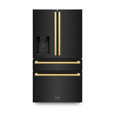 ZLINE Autograph Edition 36 in. 21.6 cu. ft. Counter-Depth French Door Refrigerator with Water and Ice Dispenser in Fingerprint-Resistant Black Stainless Steel with Polished Gold Modern Handles (RFMZ-W-36-BS-FG)
